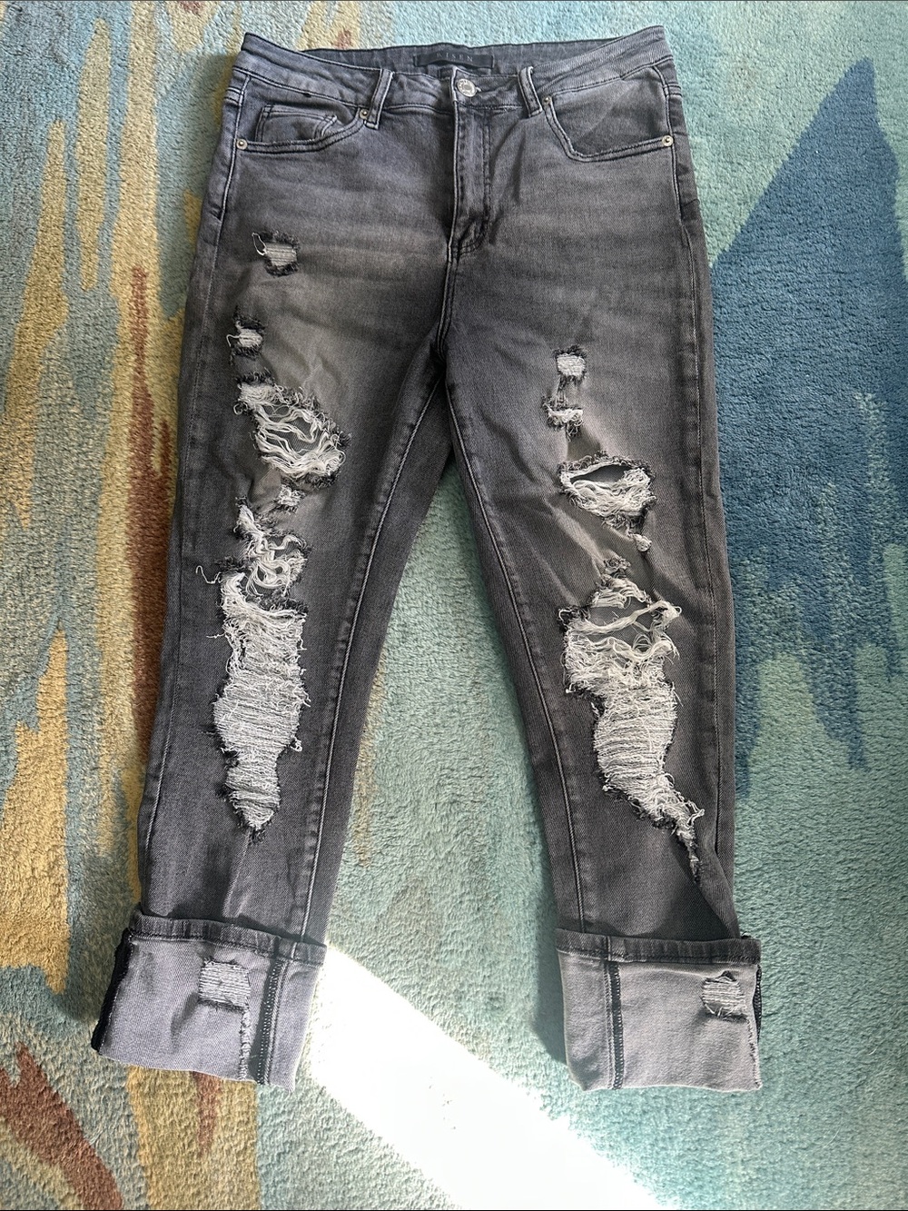 Risen Los Angeles Gray Distressed Jeans with Rolled Cuff